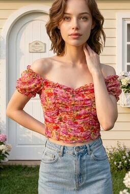 Floral Crop Top Womens XS Romantic Feminine Cottagecore Coquette Festival